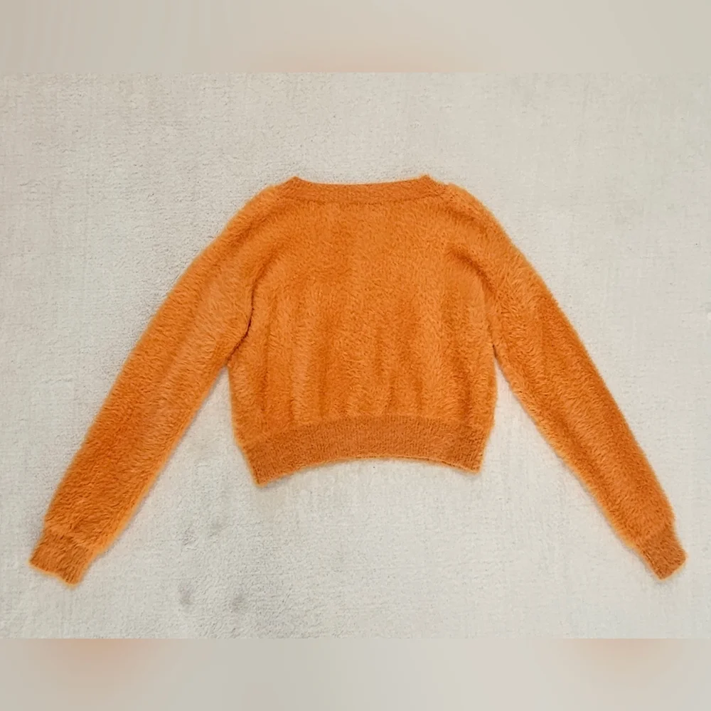 NEW Shein Orange Cropped Fuzzy Sweater Size M Cozy Colorful Knit Y2K Fall Casual - Picture 3 of 8